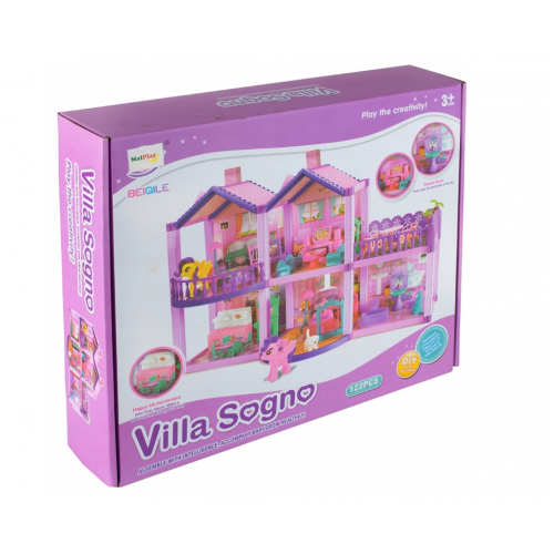 Lelļu māja, poniju villa, ar mebeļu, rozā (108467)