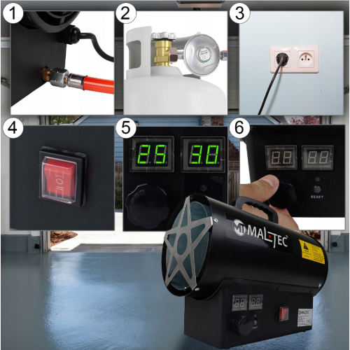 Gāzes sildītājs 25kW + termostats, LCD no MalTec (GAS-2500Mt, 109625)