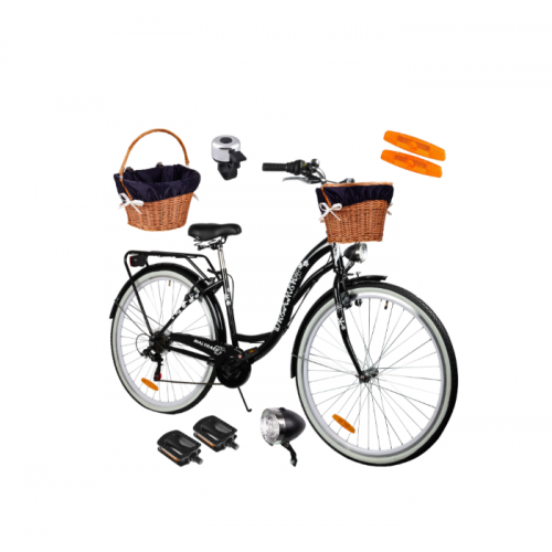 Pilsētas velosipēds MalTrack Citybike Dreamer 6 ātrumu melns 28" + grozs (110537)