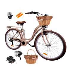 Pilsētas velosipēds MalTrack Citybike Dreamer 6 ātrumu bēšs 28" + grozs (111666)
