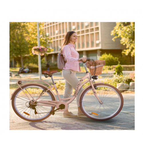 Pilsētas velosipēds MalTrack Citybike Dreamer 6 ātrumu bēšs 28" + grozs (111666)