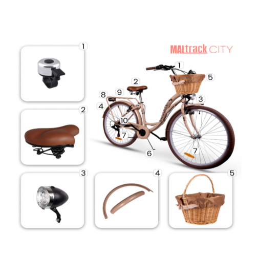 Pilsētas velosipēds MalTrack Citybike Dreamer 6 ātrumu bēšs 28" + grozs (111666)