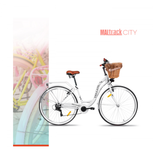 Pilsētas velosipēds MalTrack Citybike Dreamer 6 ātrumu balts 28" + grozs (111669)