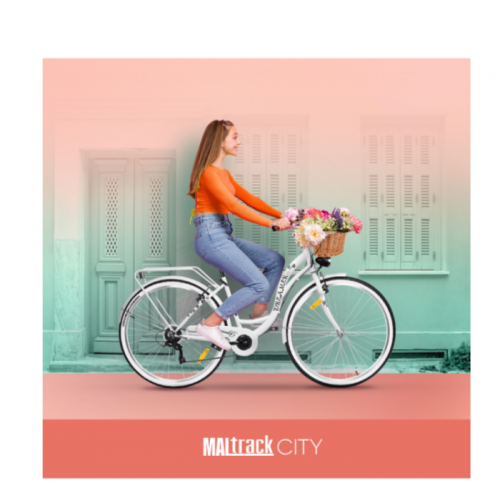Pilsētas velosipēds MalTrack Citybike Dreamer 6 ātrumu balts 28" + grozs (111669)