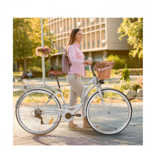 Pilsētas velosipēds MalTrack Citybike Dreamer 6 ātrumu balts 28" + grozs (111669)