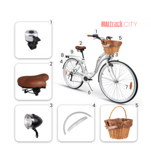 Pilsētas velosipēds MalTrack Citybike Dreamer 6 ātrumu balts 28" + grozs (111669)