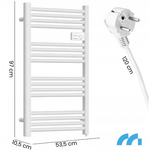 Elektriskais sienas radiators vannas istabai - dvieļu žāvētājs + termostats, 97x53.5x10.5cm, 500W no MalTec (BH500W-WH; 112039)