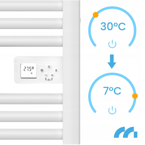 Elektriskais sienas radiators vannas istabai - dvieļu žāvētājs + termostats, 97x53.5x10.5cm, 500W no MalTec (BH500W-WH; 112039)