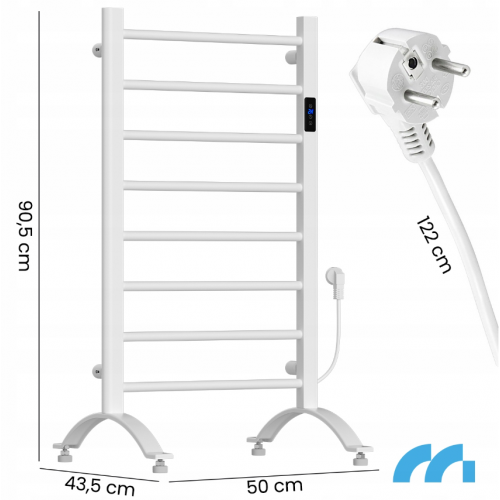 Elektriskais sienas radiators vannas istabai - dvieļu žāvētājs + termostats, 80.5x50x7.5cm, 200W no MalTec (BH200W-WH; 112042)