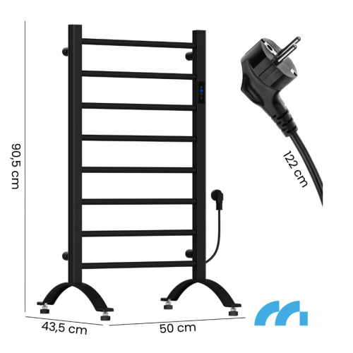 Elektriskais sienas radiators vannas istabai - dvieļu žāvētājs + termostats, 80.5x50x7.5cm, 200W no MalTec (BH200W-BL; 112043)