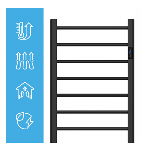 Elektriskais sienas radiators vannas istabai - dvieļu žāvētājs + termostats, 80.5x50x7.5cm, 200W no MalTec (BH200W-BL; 112043)