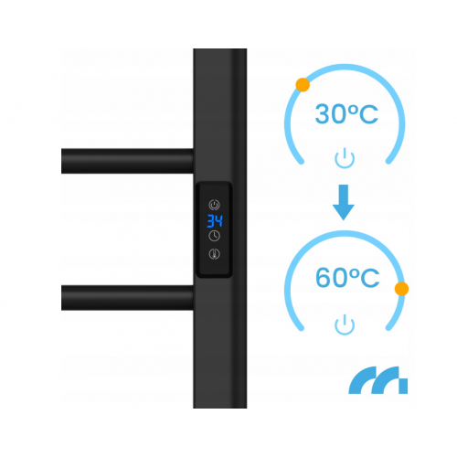 Elektriskais sienas radiators vannas istabai - dvieļu žāvētājs + termostats, 80.5x50x7.5cm, 200W no MalTec (BH200W-BL; 112043)
