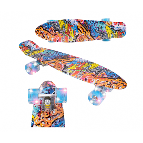 Скейтборд Graffiti с RGB-светодиодной подсветкой колёс, 56 x 14,5 см (112333)