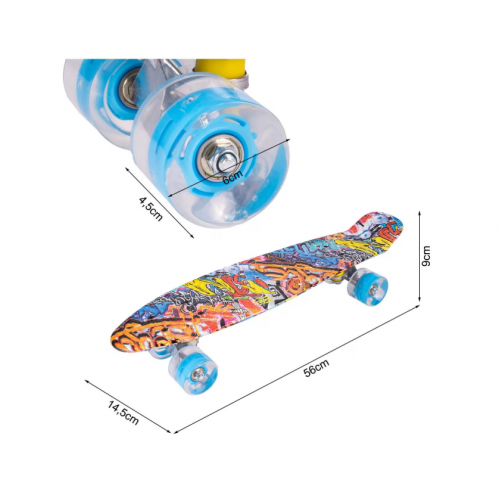 Скейтборд Graffiti с RGB-светодиодной подсветкой колёс, 56 x 14,5 см (112333)