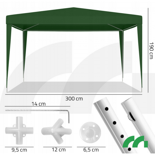 Tirdzniecības, dārza zaļā paviljons, nojume, telts 3x3m (112408)