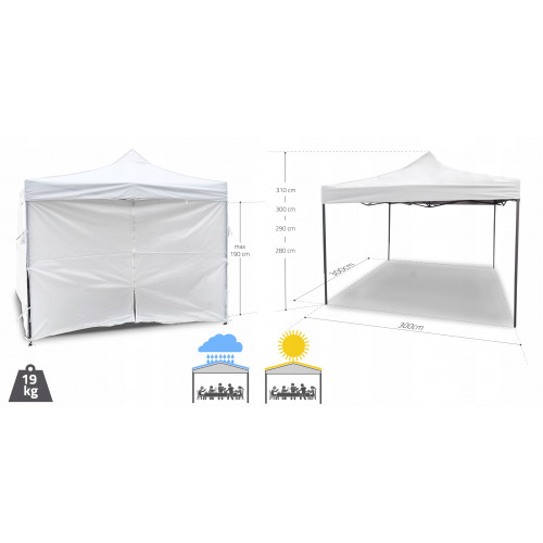 Tirdzniecības, dārza balts paviljons, nojume, telts 3x3 m (112814)