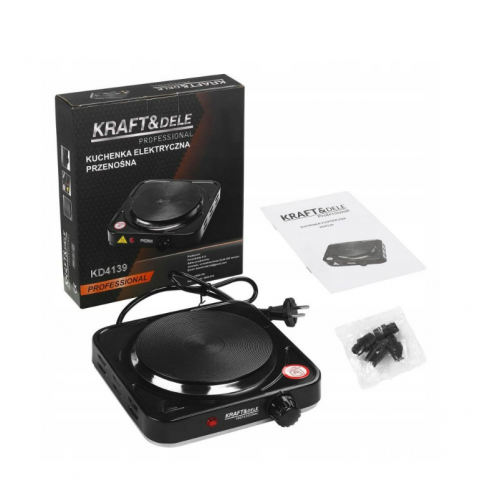 Pārnēsājama mini elektriskā plīts 1500 W ar regulējamu termostatu 220-240V KRAFT&DELE (KD4139)