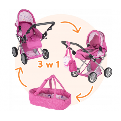 3-in-1 ratiņi lellēm ar aksesuāriem Malplay (113098)