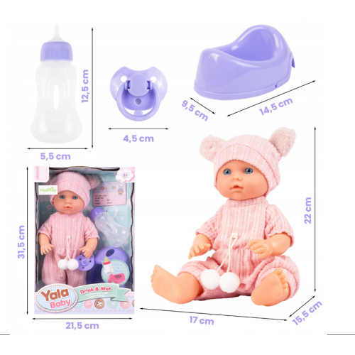 Mazuļa lellīte dzeršanas un čurināšanas podītīņš, pudeleļa, mācīšanās aprupē 30cm (114193)