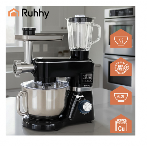 Virtuves kombains ar apsildāmu bļodu + blenderi 2000 W 6,2 l / 1,5 l no RUHHY (25728)