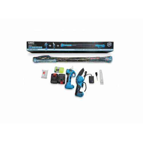 Elektriskais teleskopiskais dārza šķēres un ķēdes zāģa komplekts ar 6 collu akumulatoru UKC (9485)