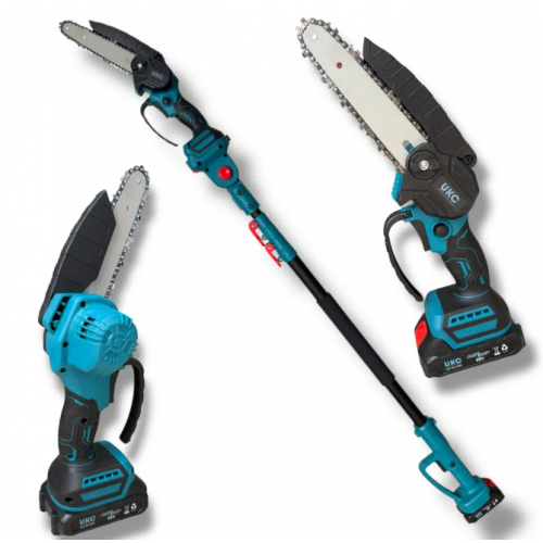 Elektriskais teleskopiskais dārza šķēres un ķēdes zāģa komplekts ar 6 collu akumulatoru UKC (9485)
