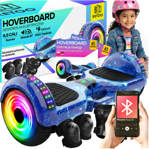 Giroskūteris - Hoverboard LED, Bluetooth, skaļruņi, 6.5 collu riteņi RETOO (E031-1)
