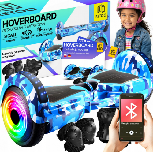 Giroskūteris - Hoverboard LED, Bluetooth, skaļruņi, 8 collu riteņi no RETOO (ER033)