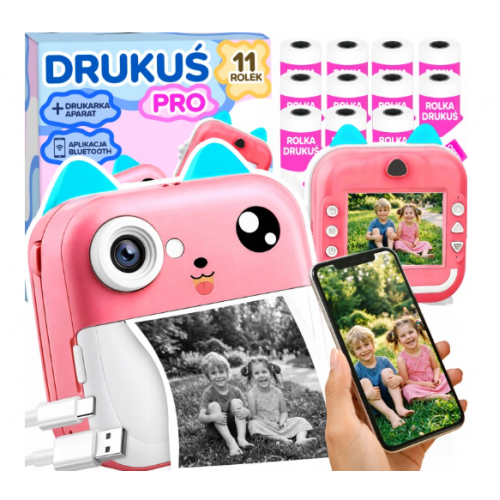 Mini termoprinteris ar fotoaparātu un kameru 3.0 PRO 48 MP FULL HD + 11 ruļļi no Drukus (ER1147)