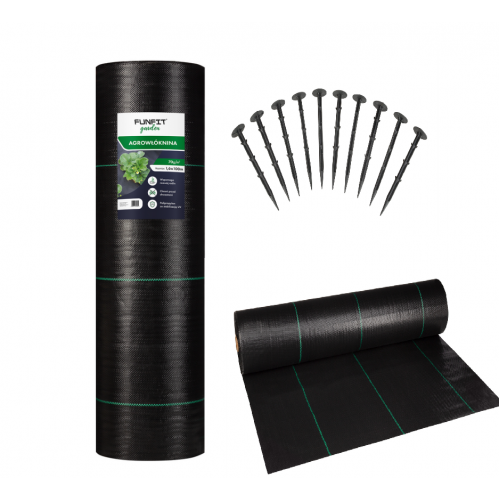 Agrotekstils / Agroplēve / dārza pārsegs pret nezālēm + 50 stiprinājuma tapām 1,6 x 100m /  70 g/m²  FUNFIT (FC4519)