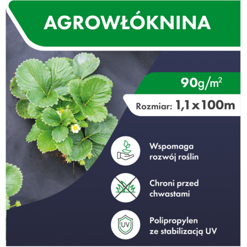 Agrotekstils / Agroplēve / dārza pārsegs pret nezālēm 90g/m2 1,1x100m + tapas no FUNFIT GARDEN (FC4522)