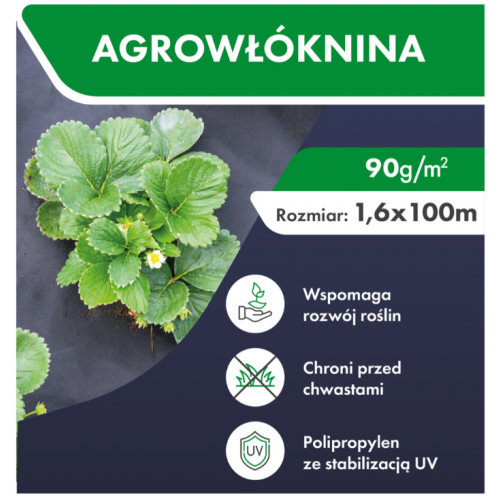 Agrotekstils / Agroplēve / dārza pārsegs pret nezālēm 90g/m2 1,6x100m + tapas no FUNFIT GARDEN (FC4523)