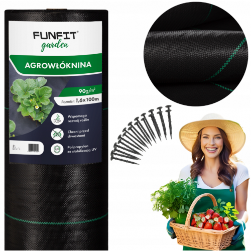 Agrotekstils / Agroplēve / dārza pārsegs pret nezālēm 90g/m2 1,6x100m + tapas no FUNFIT GARDEN (FC4523)