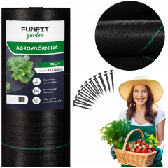Agrotekstils / Agroplēve / dārza pārsegs pret nezālēm 90g/m2 1,1x100m + tapas no FUNFIT GARDEN (FC4522)