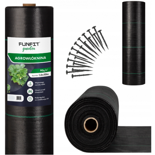 Agrotekstils / Agroplēve / dārza pārsegs pret nezālēm 90g/m2 1,6x50m + tapas no FUNFIT GARDEN (FC4521)