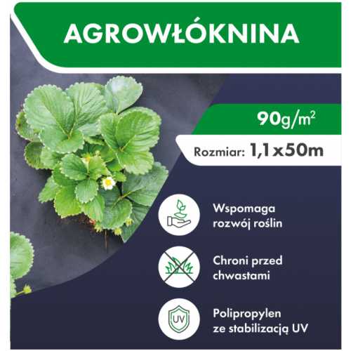 Agrotekstils / Agroplēve / dārza pārsegs pret nezālēm 90g/m2 1,1x50m + tapas no FUNFIT GARDEN (FC4520)