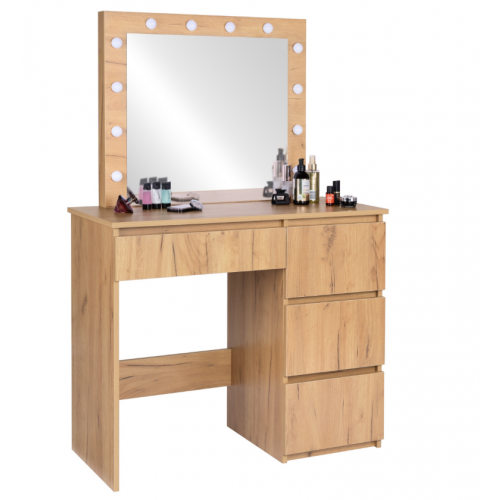 Kosmētikas galdiņš 90x135cm, 4 atvilktnes, spogulis ar retro LED apgaismojumu no FUNFIT (FC4544)