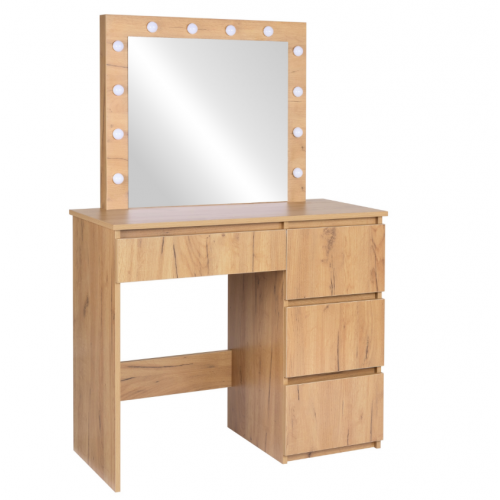 Kosmētikas galdiņš 90x135cm, 4 atvilktnes, spogulis ar retro LED apgaismojumu no FUNFIT (FC4544)