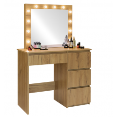 Kosmētikas galdiņš 90x135cm, 4 atvilktnes, spogulis ar retro LED apgaismojumu no FUNFIT (FC4544)