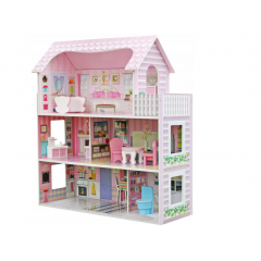 Liela koka leļļu māja ar terasi, mēbelēm un aksesuāriem bērniem (G242 W06A139)