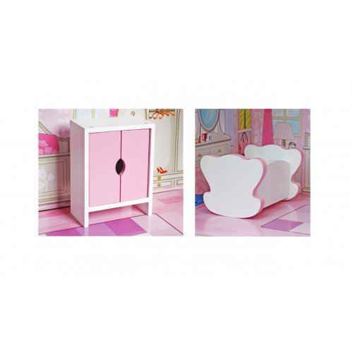 Liela koka leļļu māja ar terasi, mēbelēm un aksesuāriem bērniem (G242 W06A139)