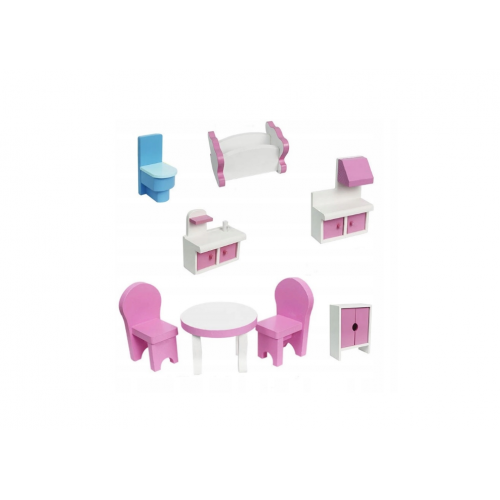 Liela koka leļļu māja ar terasi, mēbelēm un aksesuāriem bērniem (G242 W06A139)