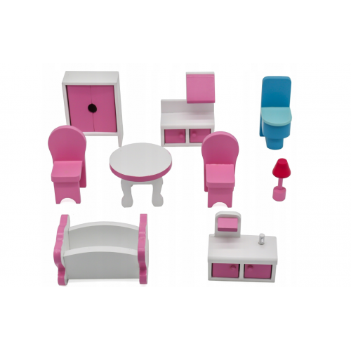 Liela koka leļļu māja ar terasi, mēbelēm un aksesuāriem bērniem (G242 W06A139)