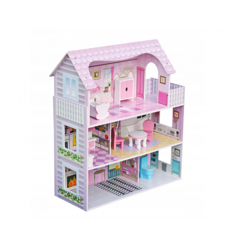 Liela koka leļļu māja ar terasi, mēbelēm un aksesuāriem bērniem (G242 W06A139)