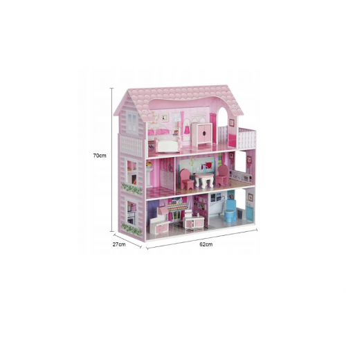 Liela koka leļļu māja ar terasi, mēbelēm un aksesuāriem bērniem (G242 W06A139)