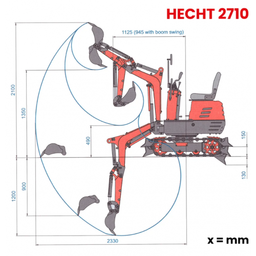 Mini ekskavators 306 cm³ 6,3 kW 3600 apgr./min HECHT (HECHT 2710)