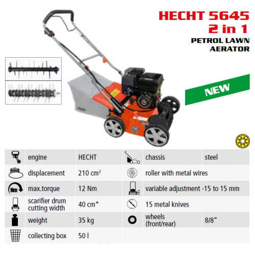 Benzīna aerators un skarifikators 2 vienā, 40cm, 210cm3 no Hecht (HECHT 5645)