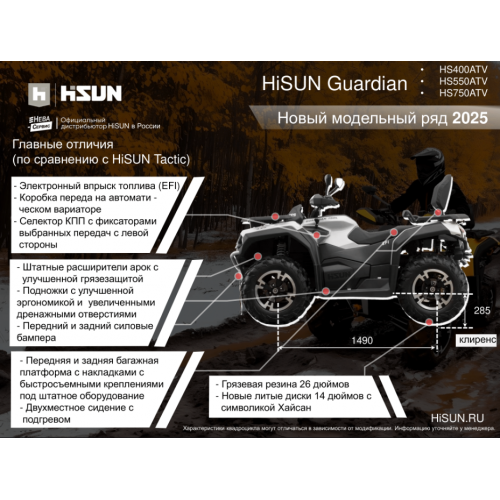 Benzīna kvadracikls Hisun GUARDIAN 550L, 546 cm3, 14" Euro5 (GUARDIAN550L)
