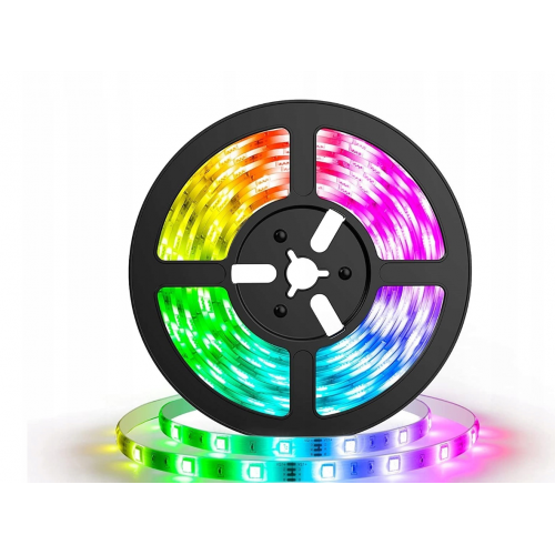 LED lente SMD 5050 RGB, 5 m rullī, ar barošanas bloku un tālvadības pulti (HN0134)
