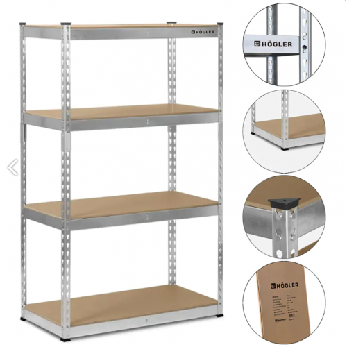 Металлический стеллаж для гаражей, серебристый, 4 полки, 600 кг, 180x90x40 PREMIUM (HN3388)